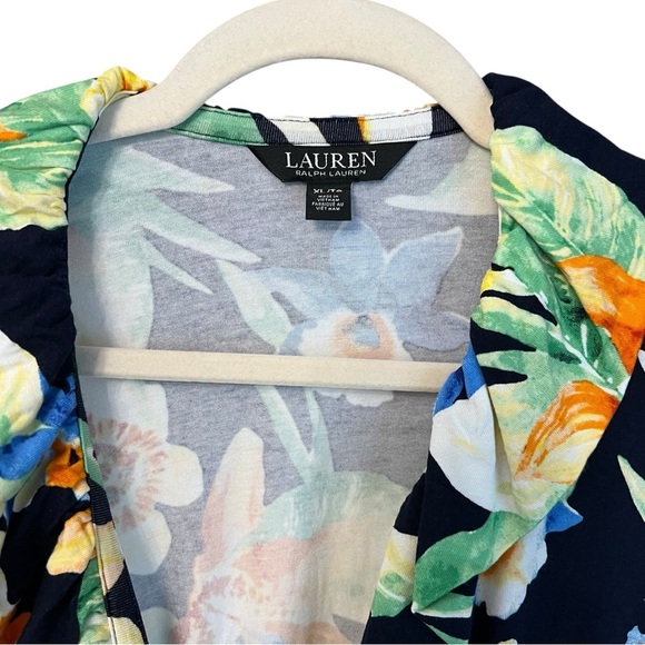 Lauren Ralph Lauren Tropical Print Wrap Front Tie Waist Top Black Multi Size XL - Picture 3 of 5